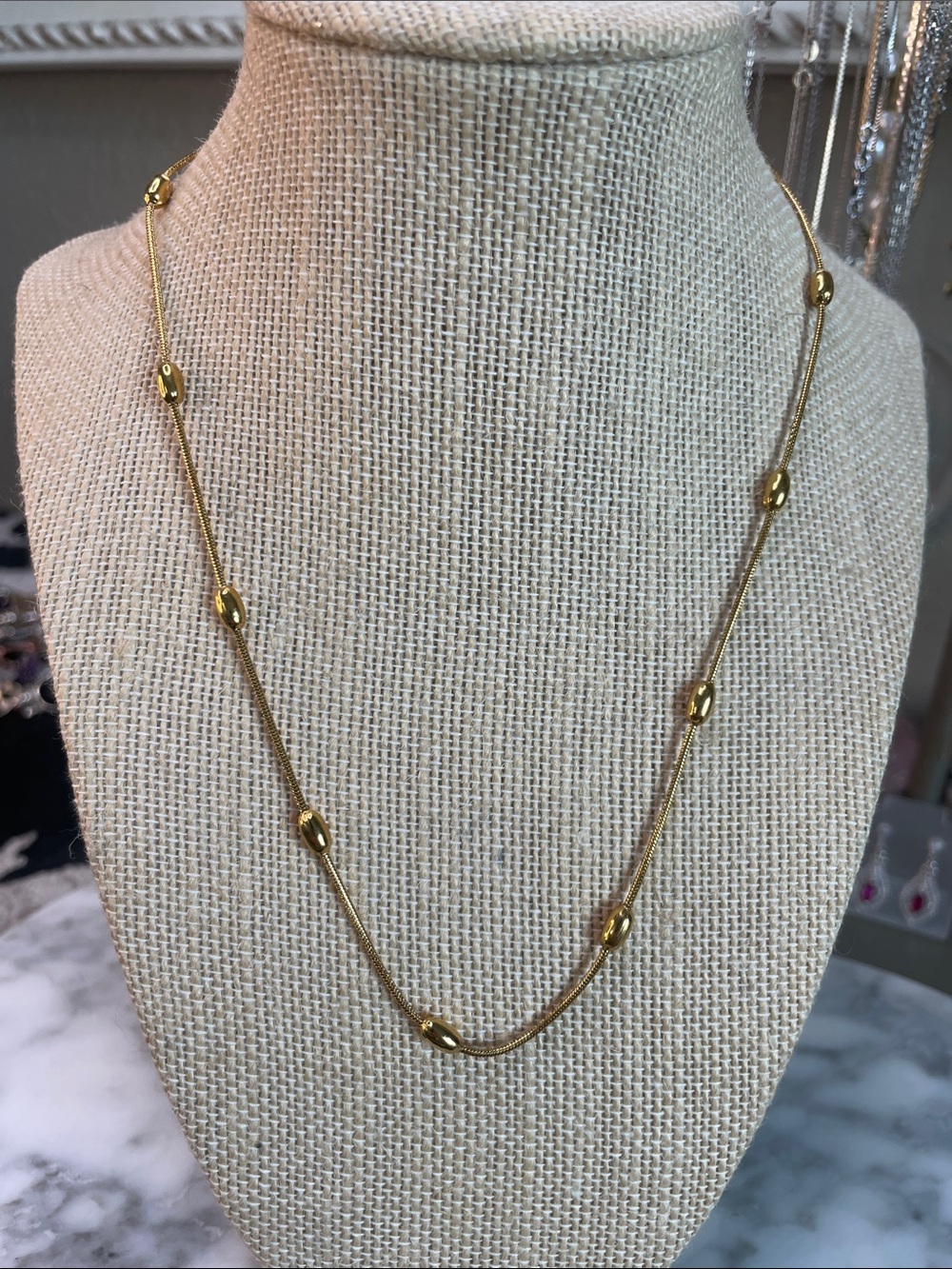 Gold Beaded Necklace - Women's Gold Tone Layering Chain 16-18”